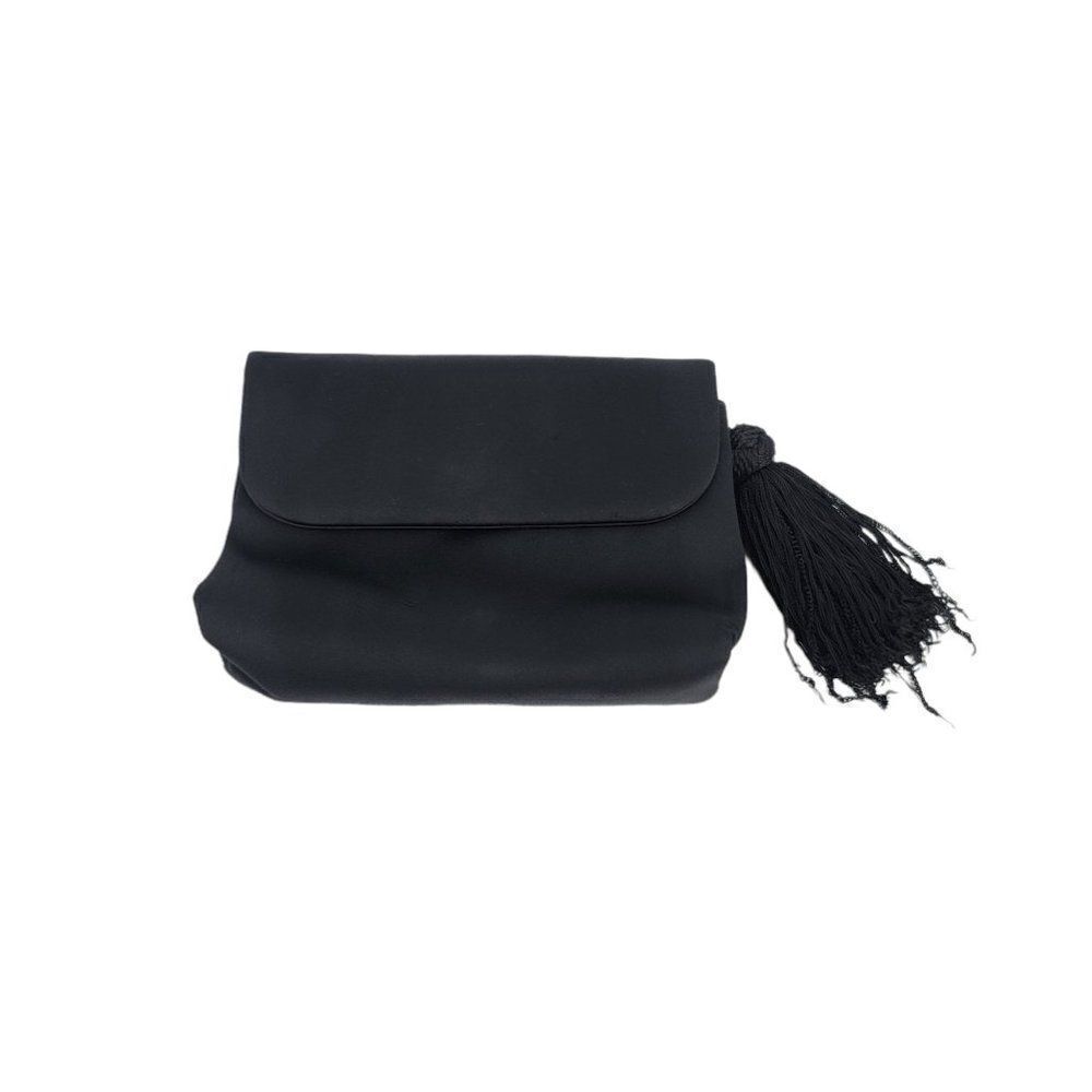 Vtg Luc Benoit Designer Mini Baguette Satin Graduation Tassel Clutch Handbag Blk